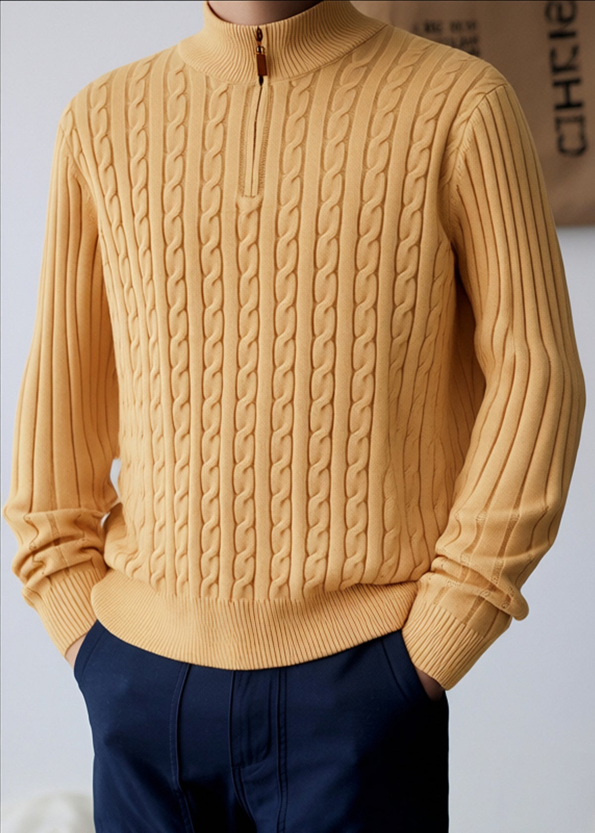 Men's Old Money Cable Knit Quarter-Zip Sweater