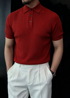 Men's Summer Slim-Fit Ribbed Polo Shirt – Short Sleeve Knitted Tee