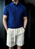 Men's Summer Slim-Fit Ribbed Polo Shirt – Short Sleeve Knitted Tee