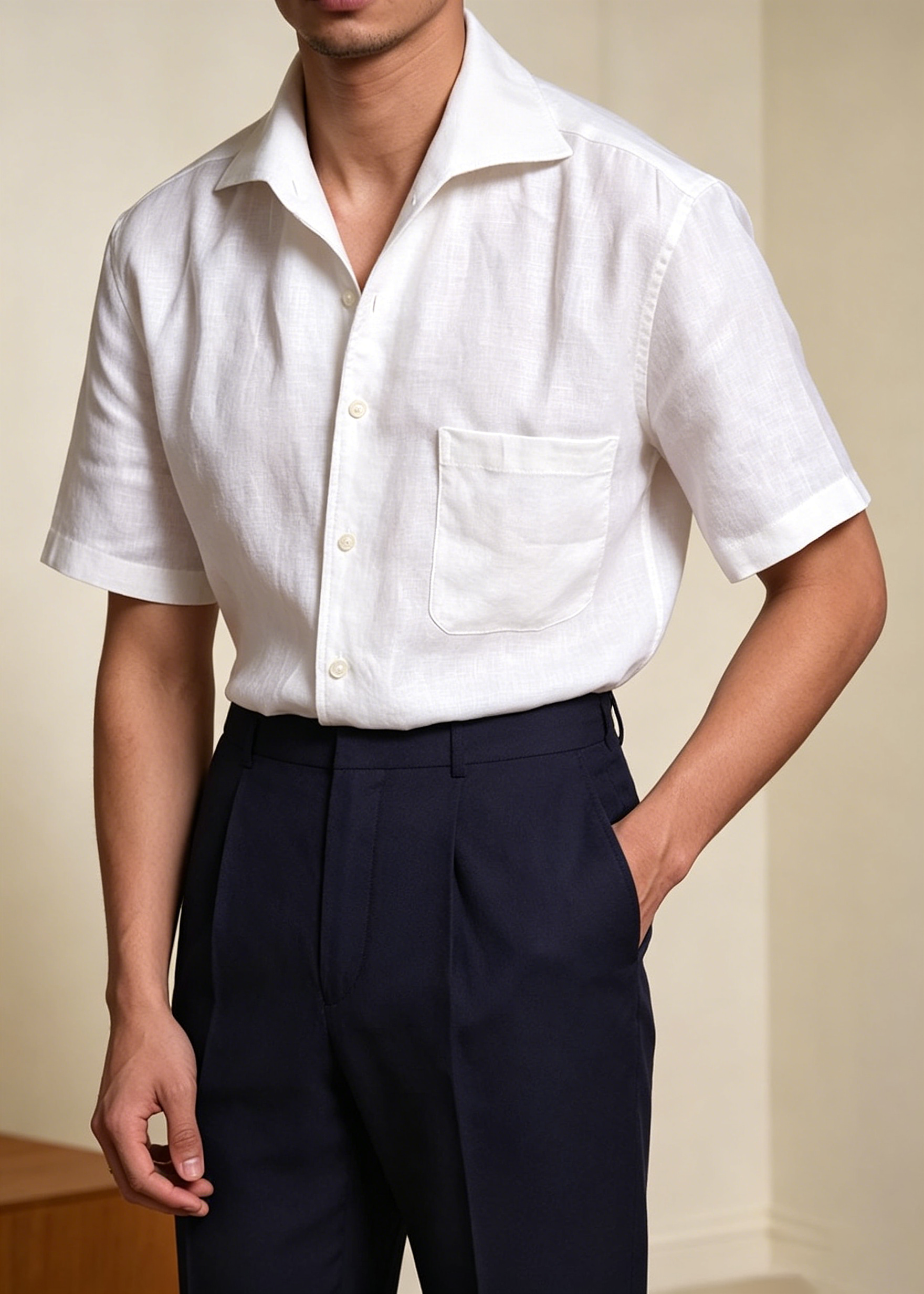 Men's Italian Vintage Linen Cotton Shirt | Lightweight Breathable One-Piece Camp Collar Resort Wear