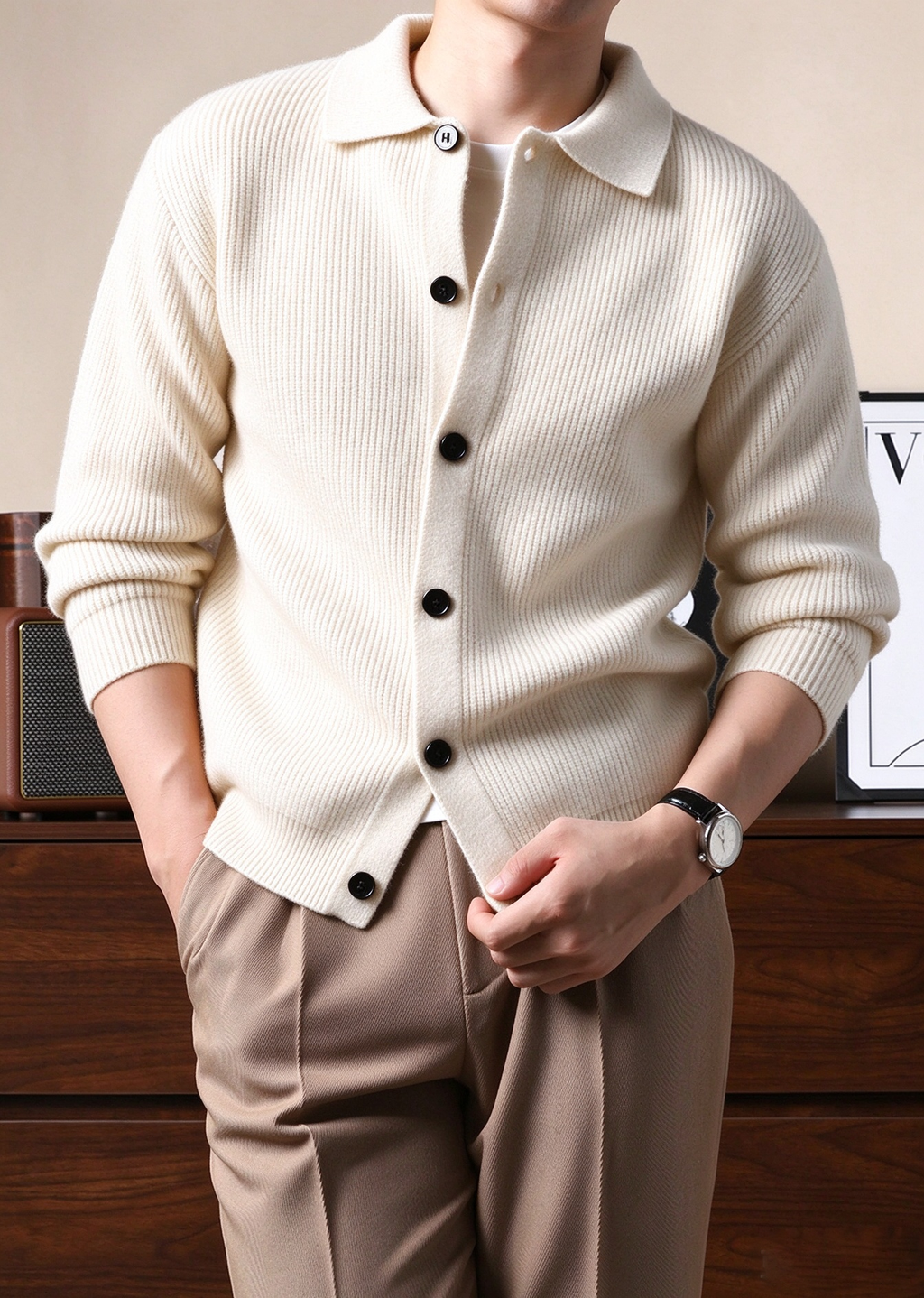 Men's Classic Knit Polo Cardigan – Long Sleeve Button-Up Sweater Jacket
