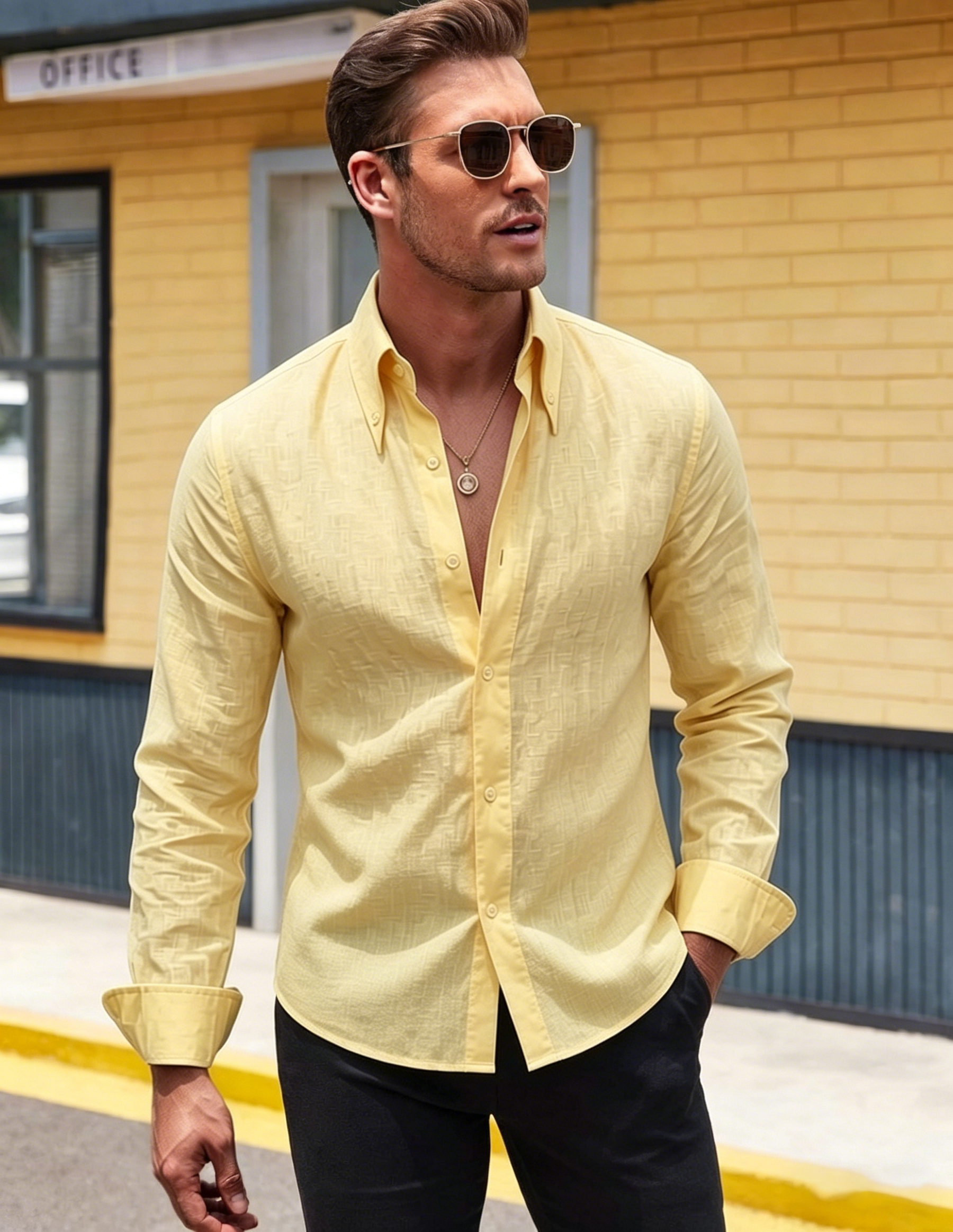 Men's Premium Solid Color Casual Slim-Fit Shirt