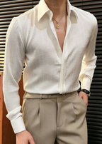 Men's Premium Textured Stripe Shirt – Luxury Casual Slim Fit Button Up Shirt