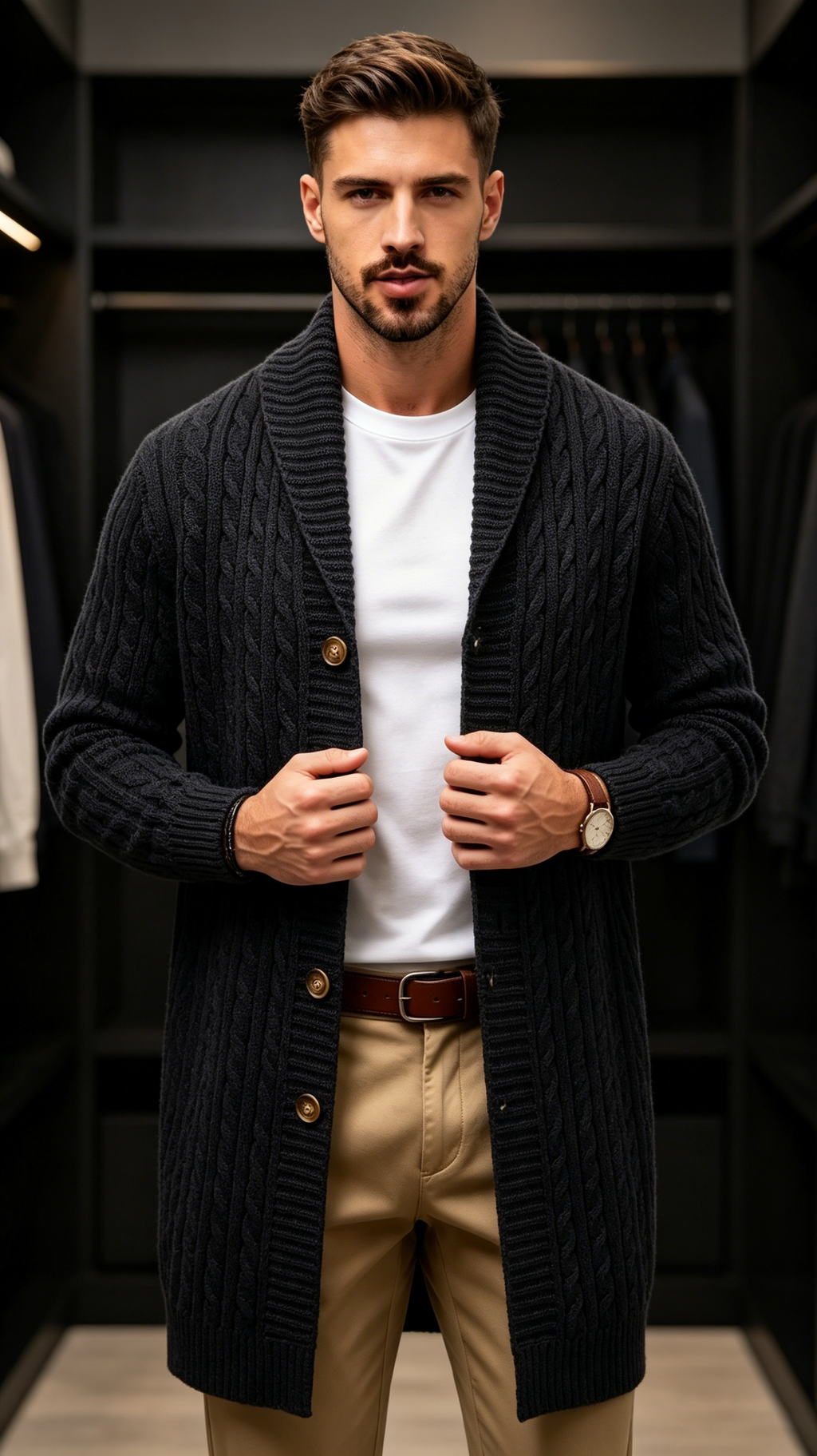 Men's Vintage Longline Knit Cardigan Sweater