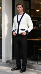 Men’s Comfortable Contrast-Trim Knit Cardigan