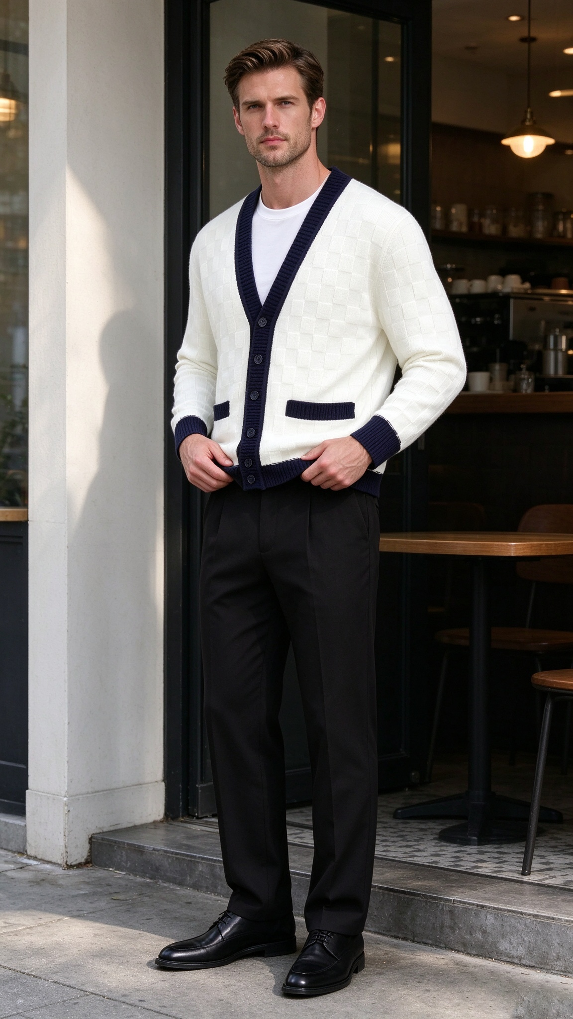 Men’s Comfortable Contrast-Trim Knit Cardigan