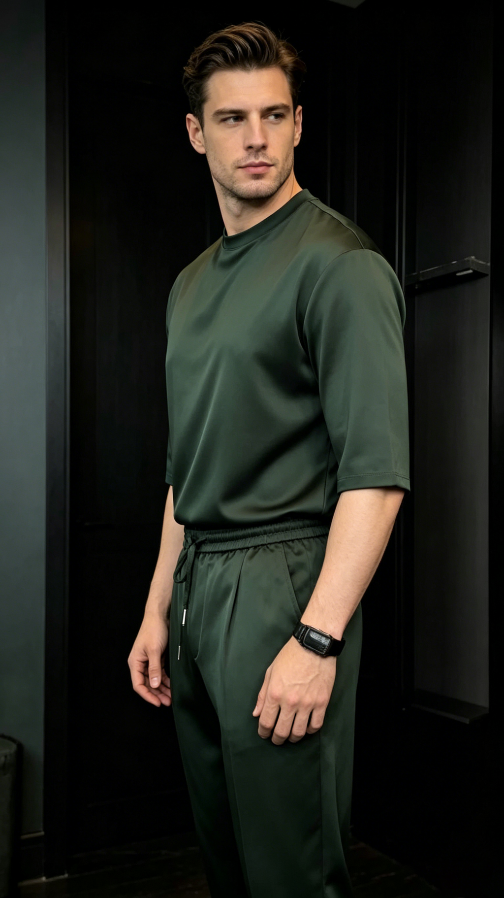 Solid Color Silky Short-Sleeve Set