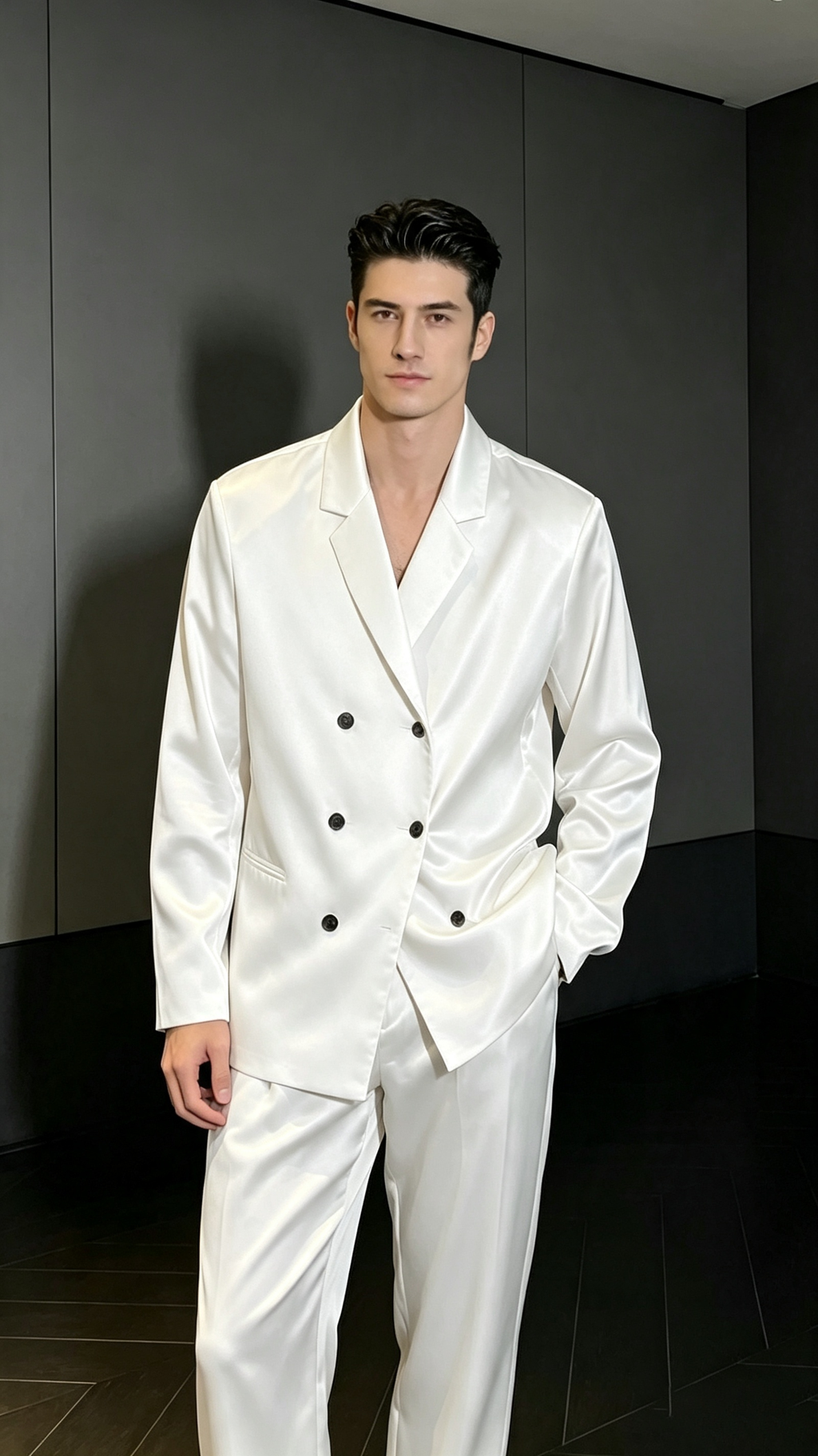 Men’s Smooth Silk-Feel Casual Suit Set