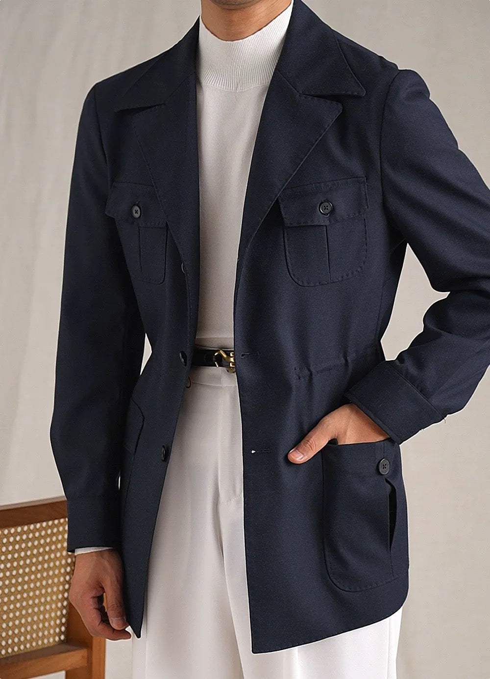 Lapel Lightweight Safari Cargo Jacket Casual Blazer