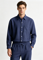 Men's 2-Piece Linen Outfits Casual Long Sleeve Button Down Shirt and Pants Set Beach Vacation Suits
