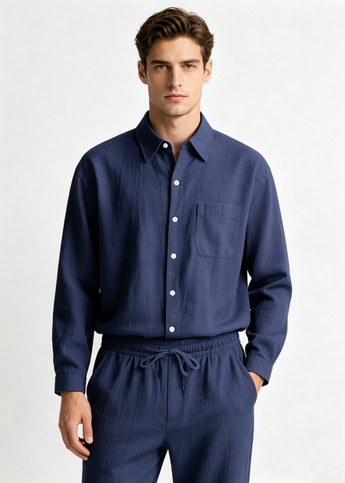 Men's 2-Piece Linen Outfits Casual Long Sleeve Button Down Shirt and Pants Set Beach Vacation Suits