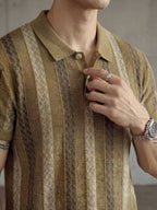 Men's Premium Vintage Striped Knit Polo Shirt