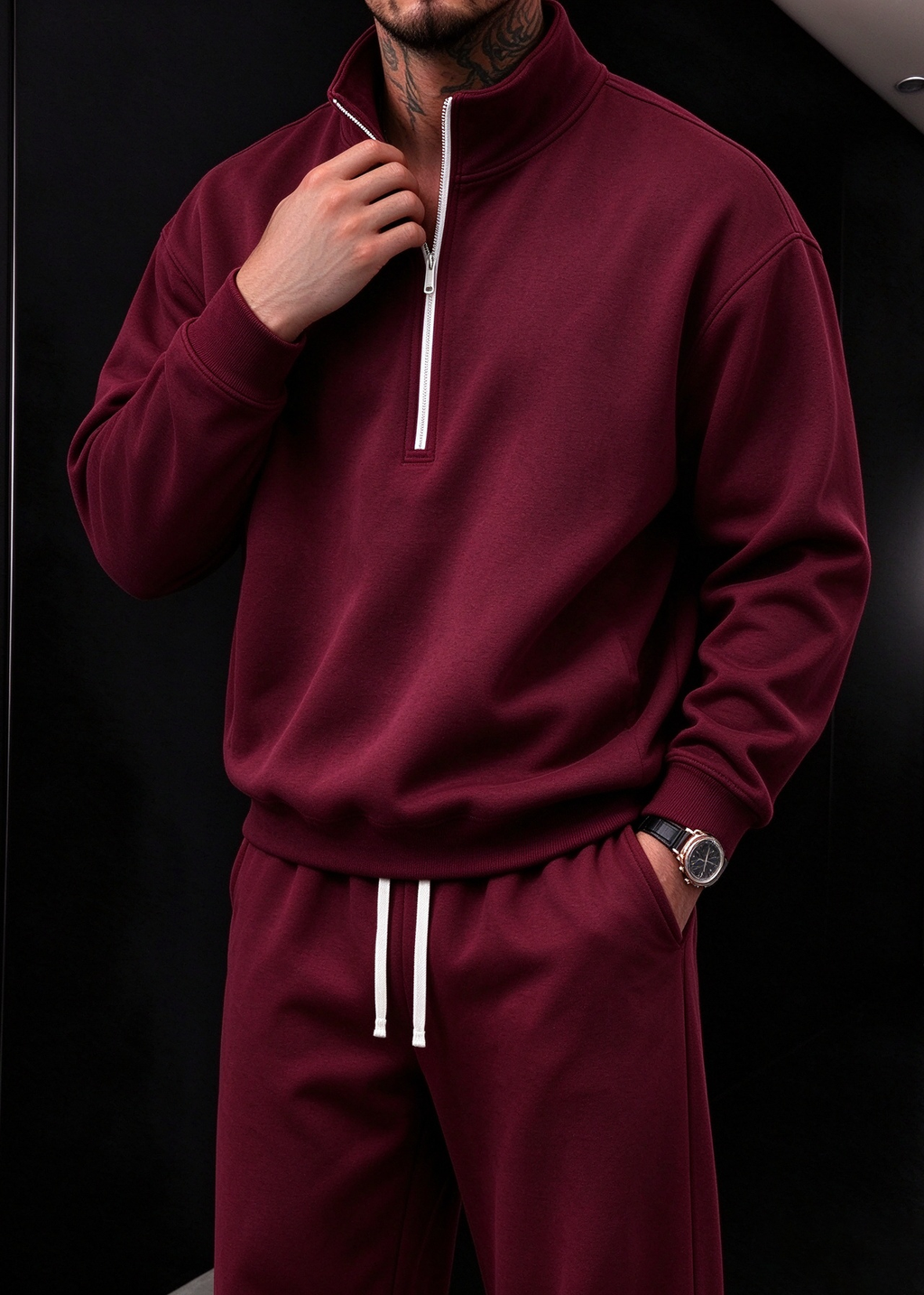 Men’s Stand Collar Half-Zip Sweatshirt & Sweatpants Set