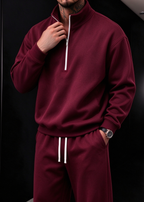Men’s Stand Collar Half-Zip Sweatshirt & Sweatpants Set