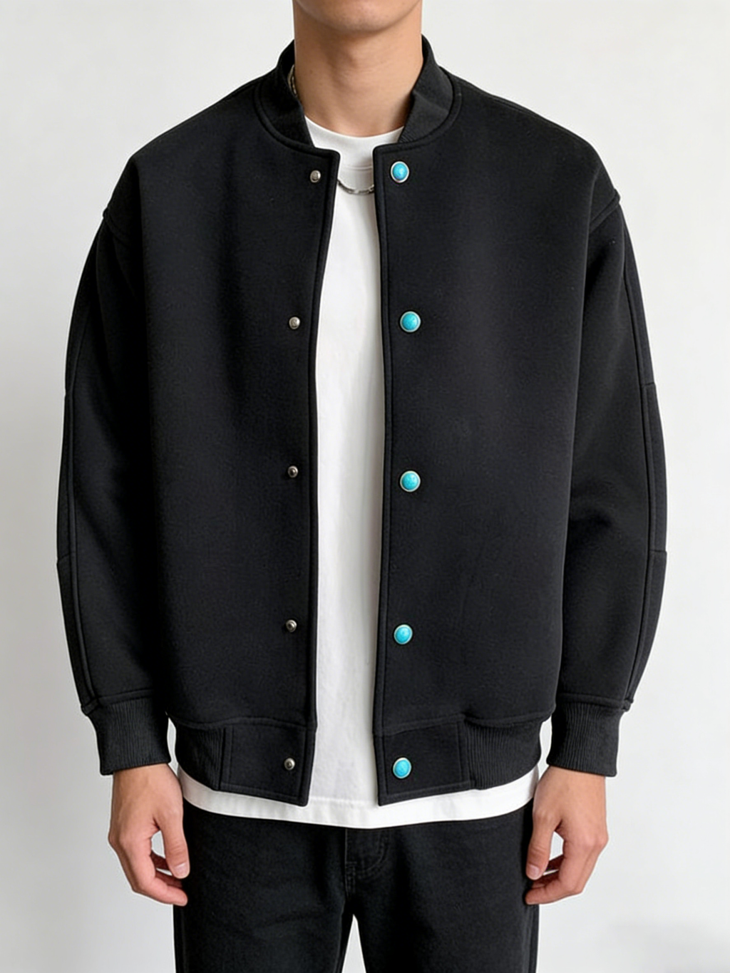 Men’s Smart Casual Stand Collar Jacket – Turquoise Accent Lightweight Coat