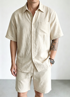Men's Premium Linen-Look Short-Sleeve Shirt & Shorts Set