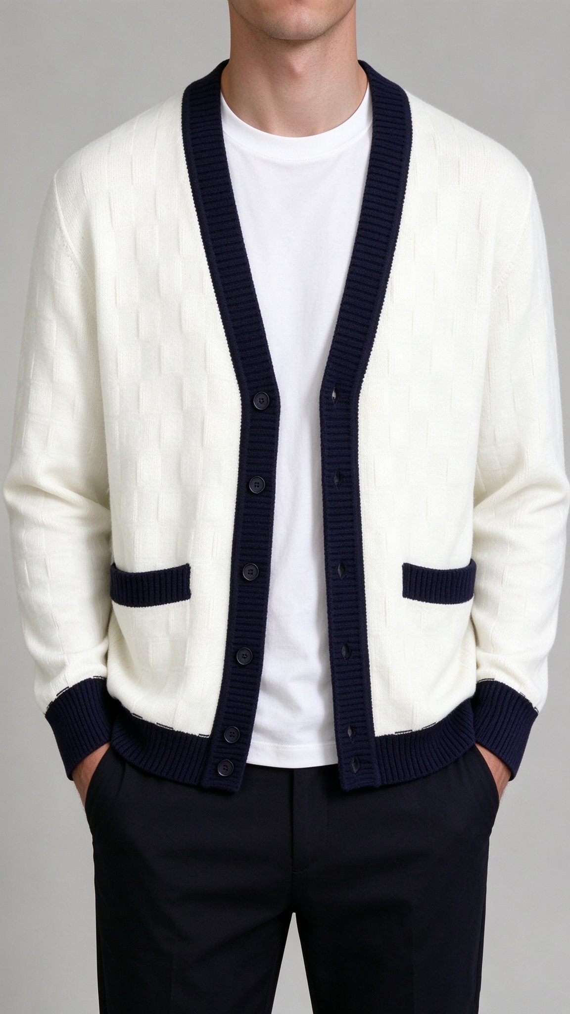 Men’s Comfortable Contrast-Trim Knit Cardigan
