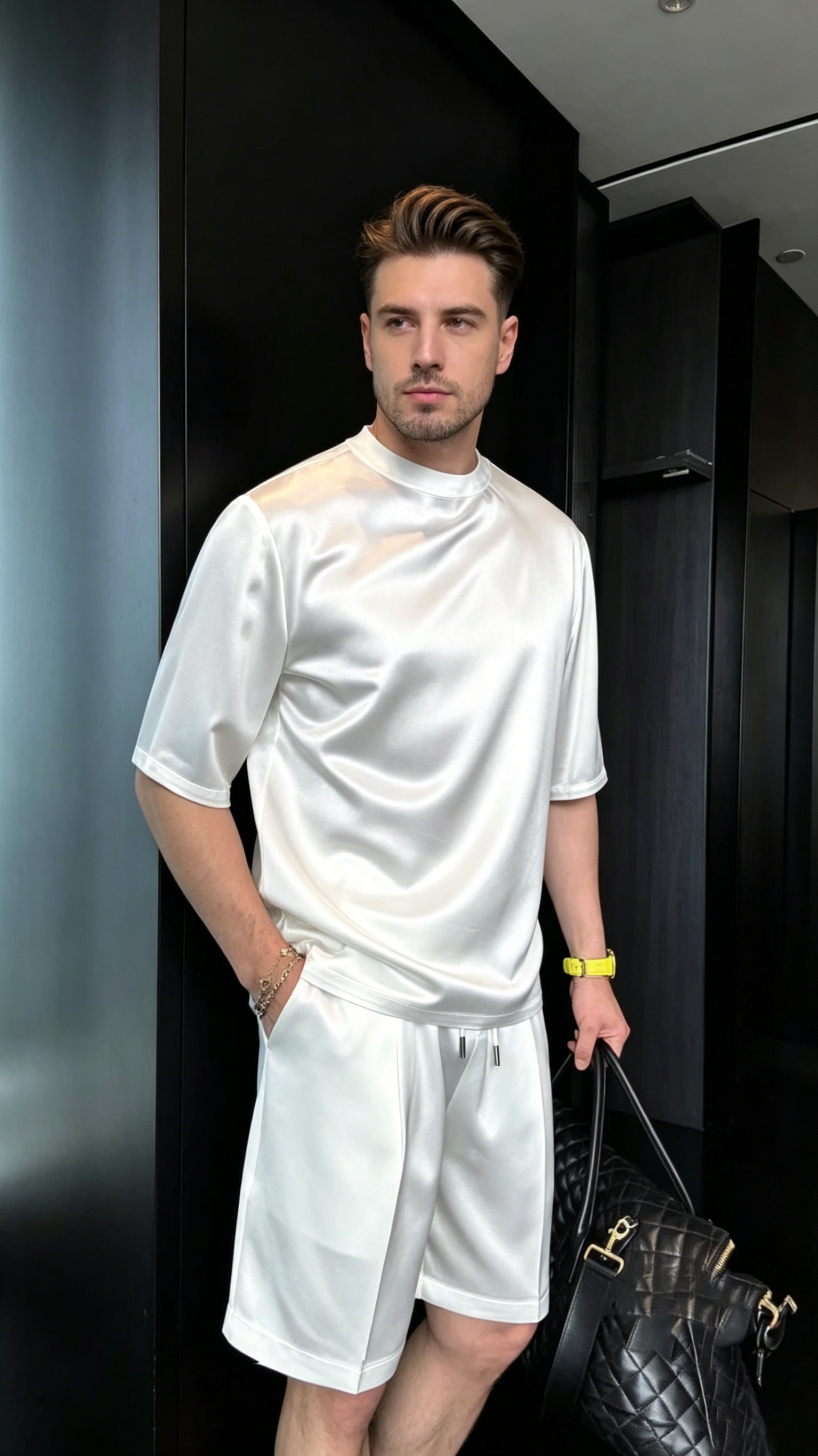 Solid Color Silky Short-Sleeve Set