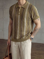 Men's Premium Vintage Striped Knit Polo Shirt