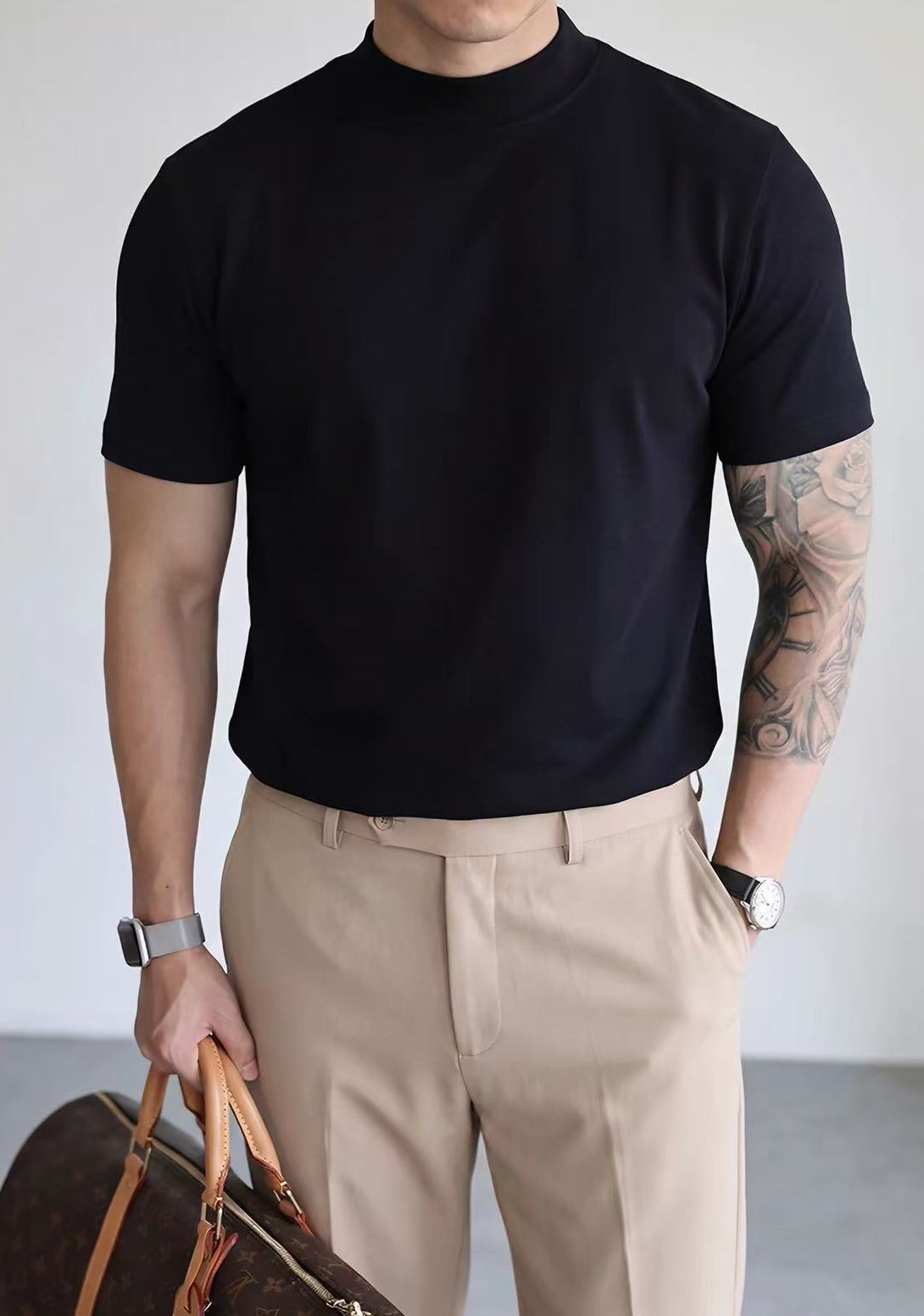 Men's Premium Mock Neck Fitted Short-Sleeve Base T-Shirt