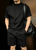 Men's Minimalist Urban Lounge Set – Premium Crew Neck T-Shirt & Tailored Shorts Two-Piece Outfit