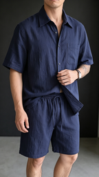 Men's Premium Linen-Look Short-Sleeve Shirt & Shorts Set