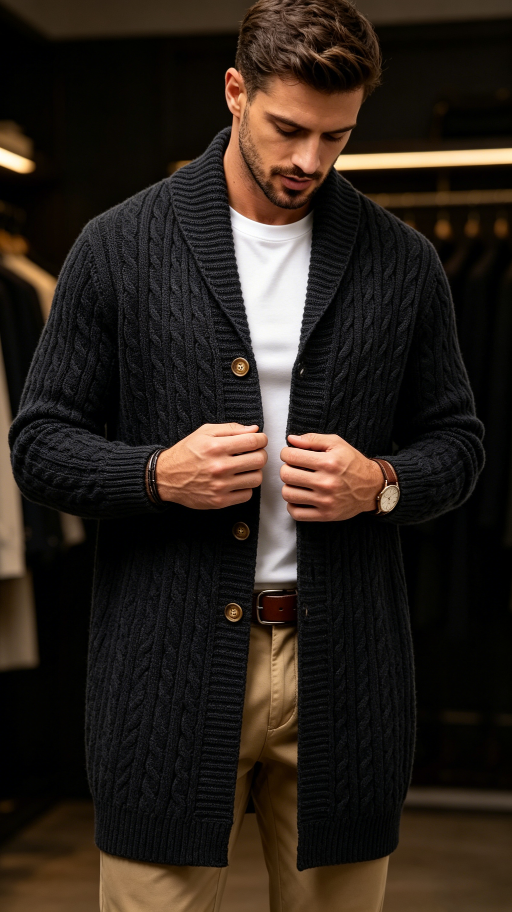 Men's Vintage Longline Knit Cardigan Sweater