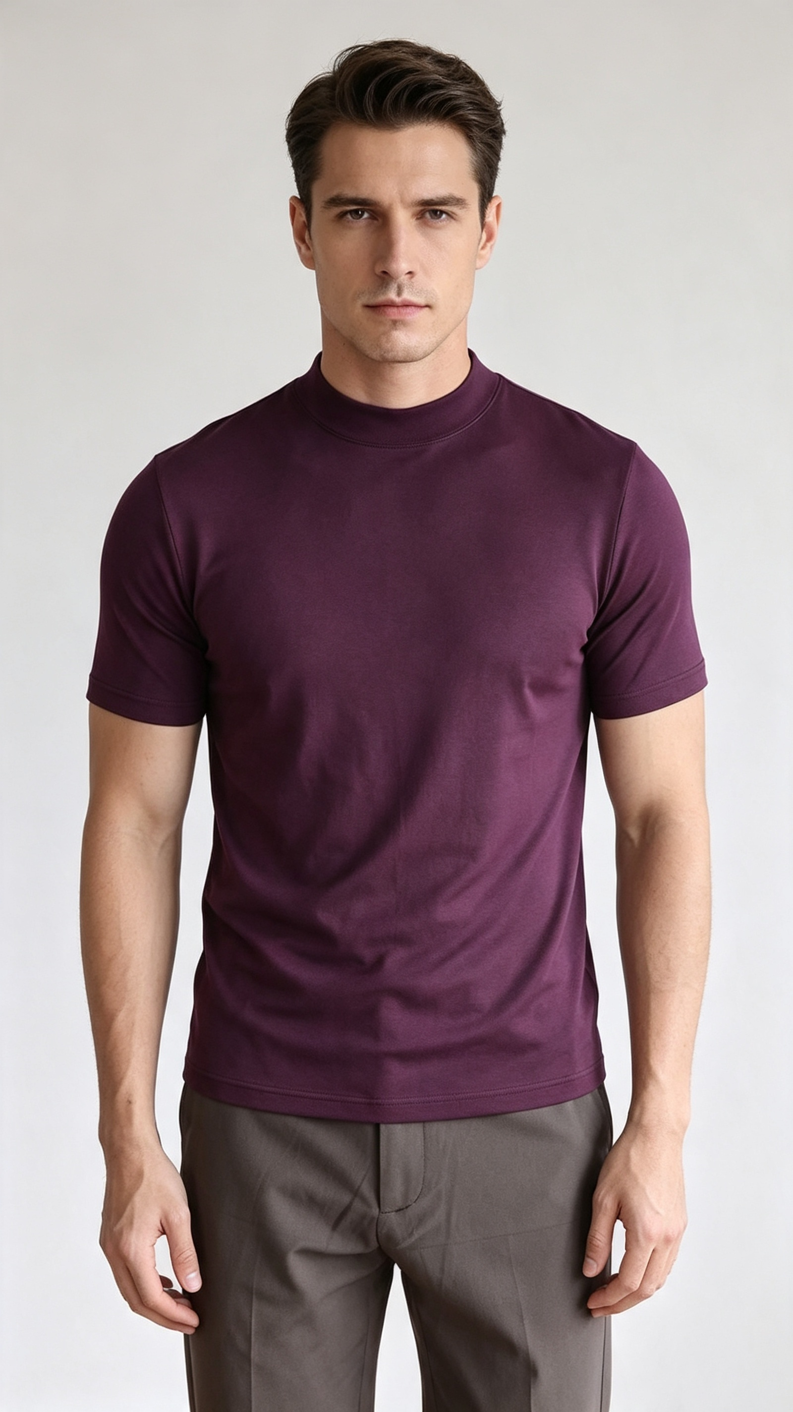 Men's Premium Mock Neck Fitted Short-Sleeve Base T-Shirt