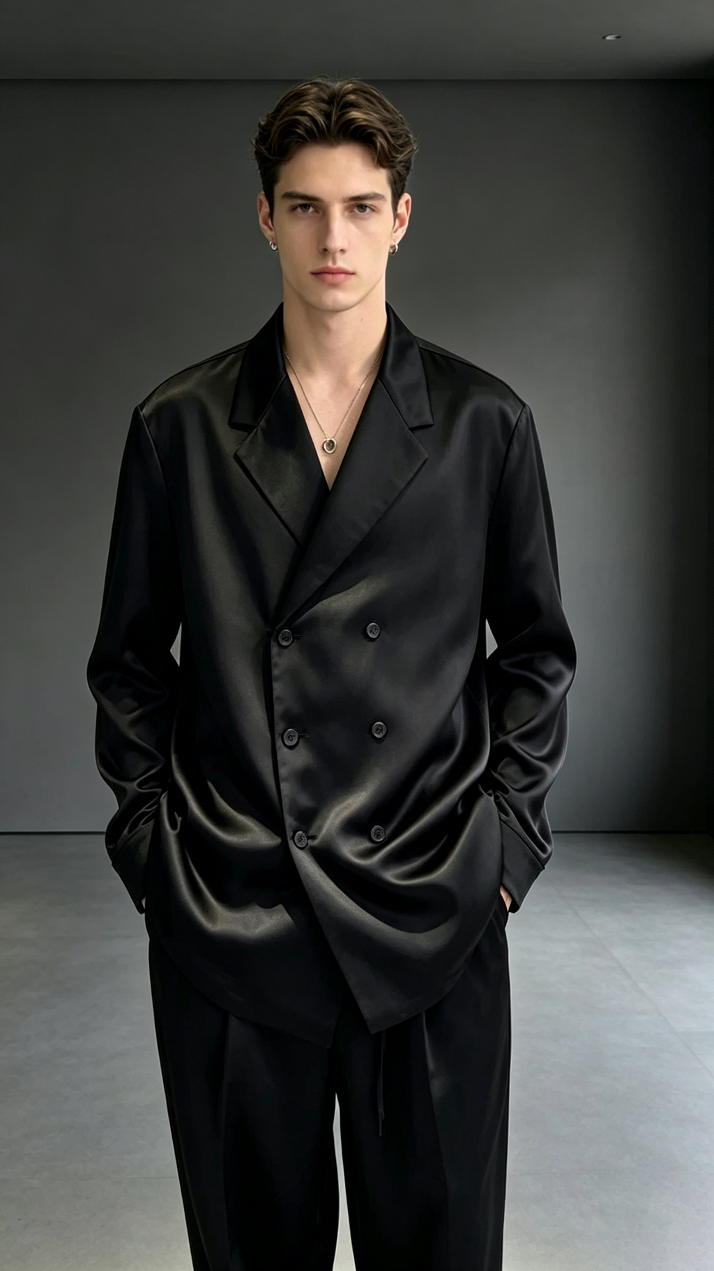 Men’s Smooth Silk-Feel Casual Suit Set
