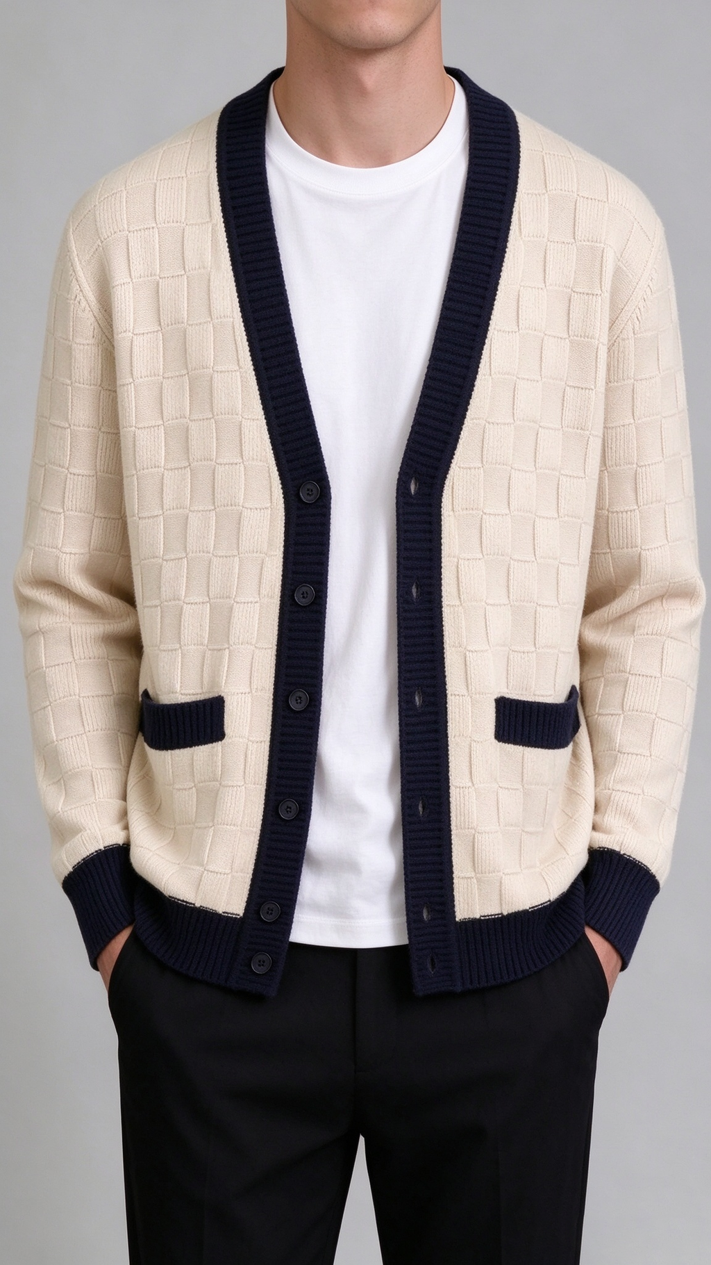 Men’s Comfortable Contrast-Trim Knit Cardigan