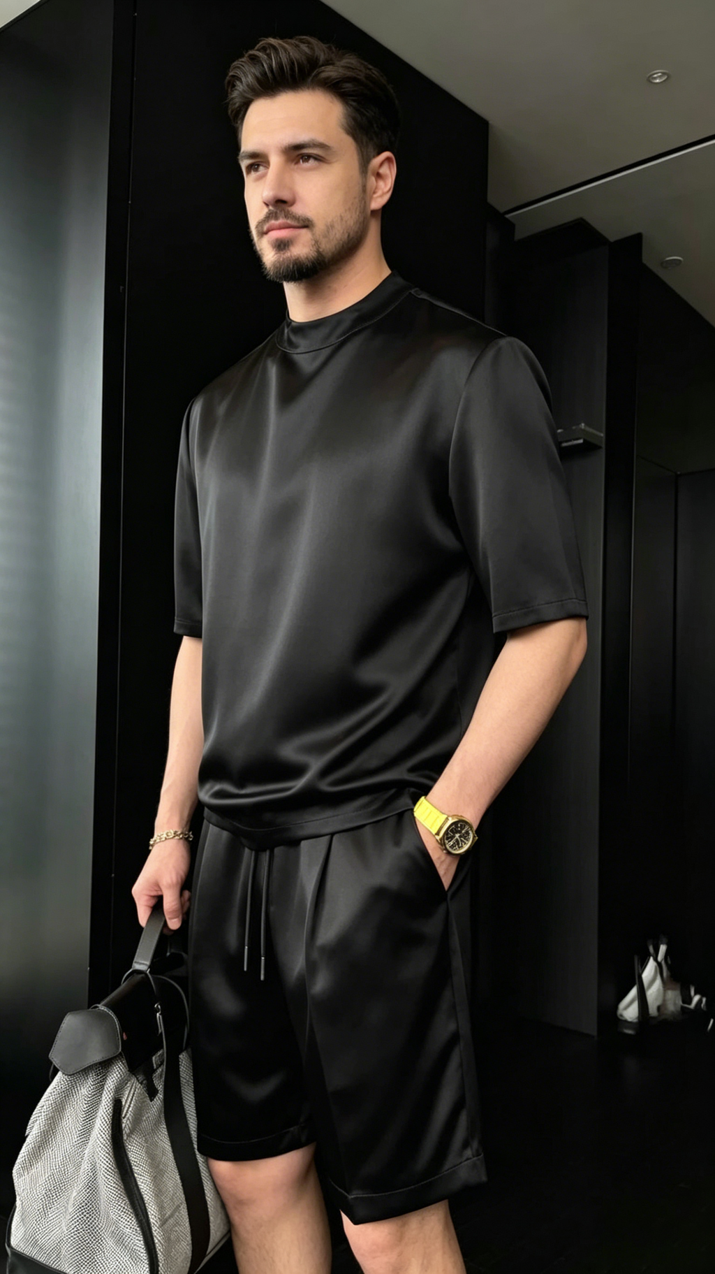 Solid Color Silky Short-Sleeve Set