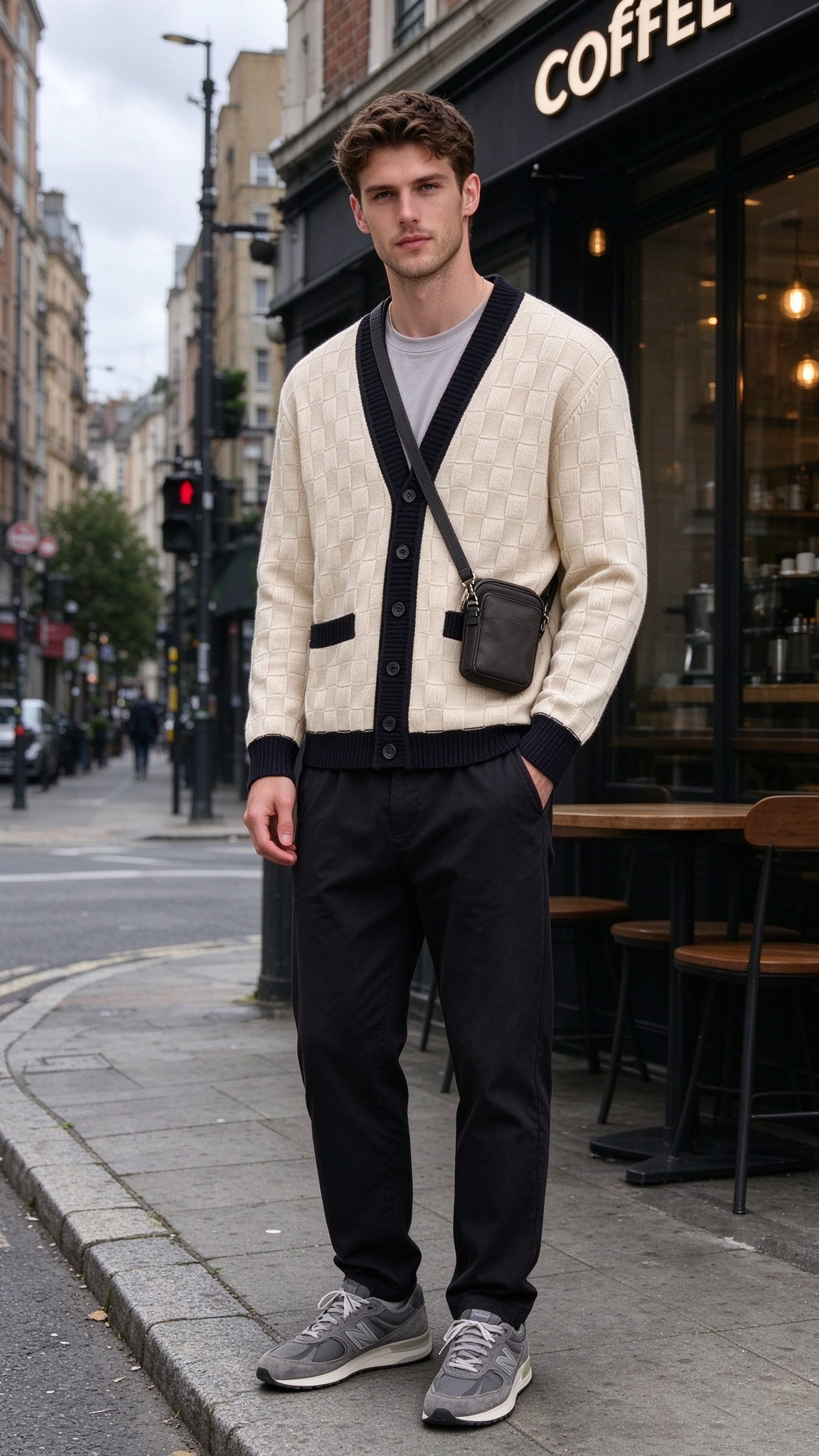 Men’s Comfortable Contrast-Trim Knit Cardigan