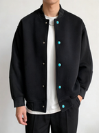 Men’s Smart Casual Stand Collar Jacket – Turquoise Accent Lightweight Coat