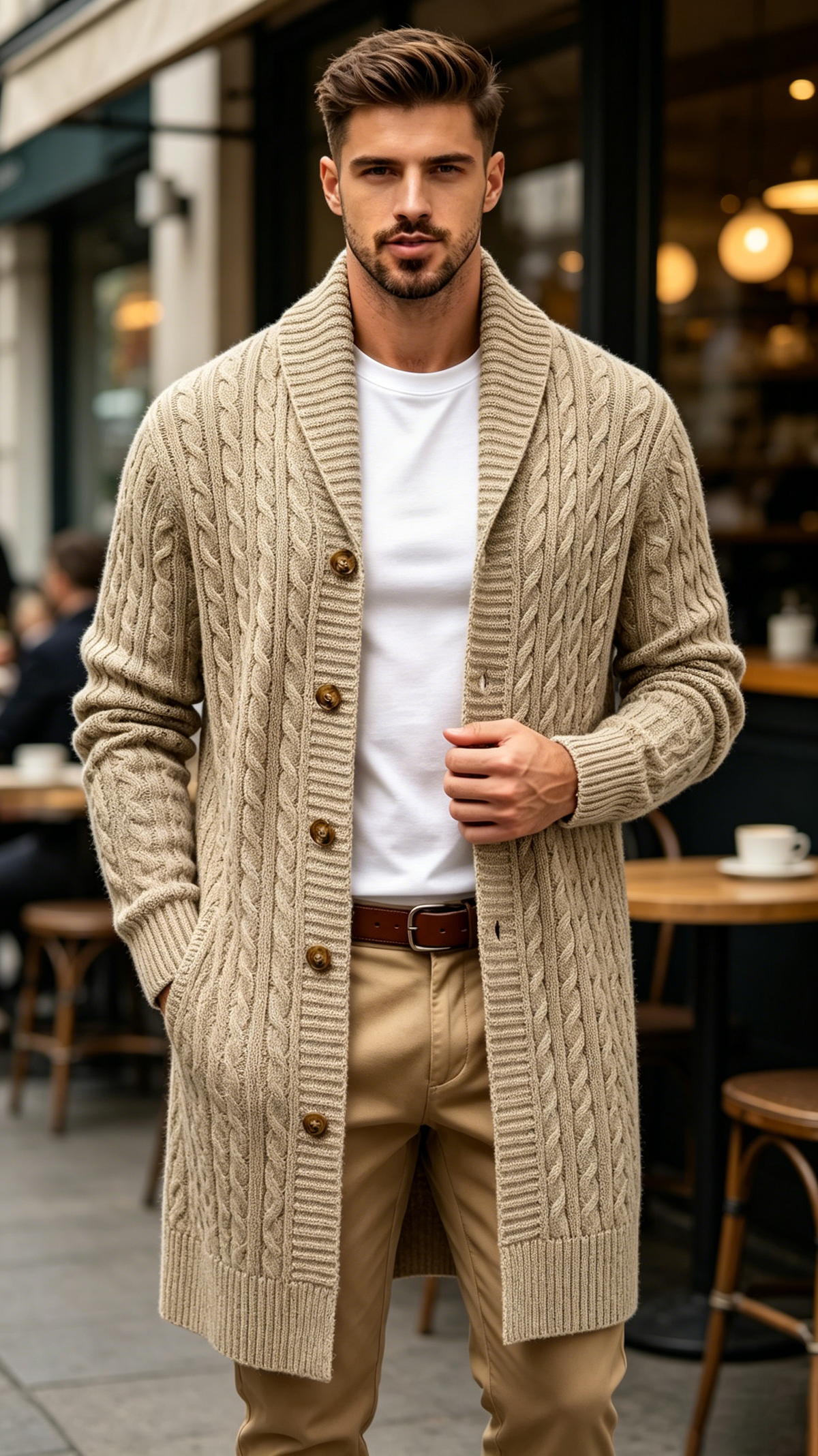 Men's Vintage Longline Knit Cardigan Sweater