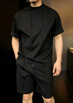 Men's Minimalist Urban Lounge Set – Premium Crew Neck T-Shirt & Tailored Shorts Two-Piece Outfit