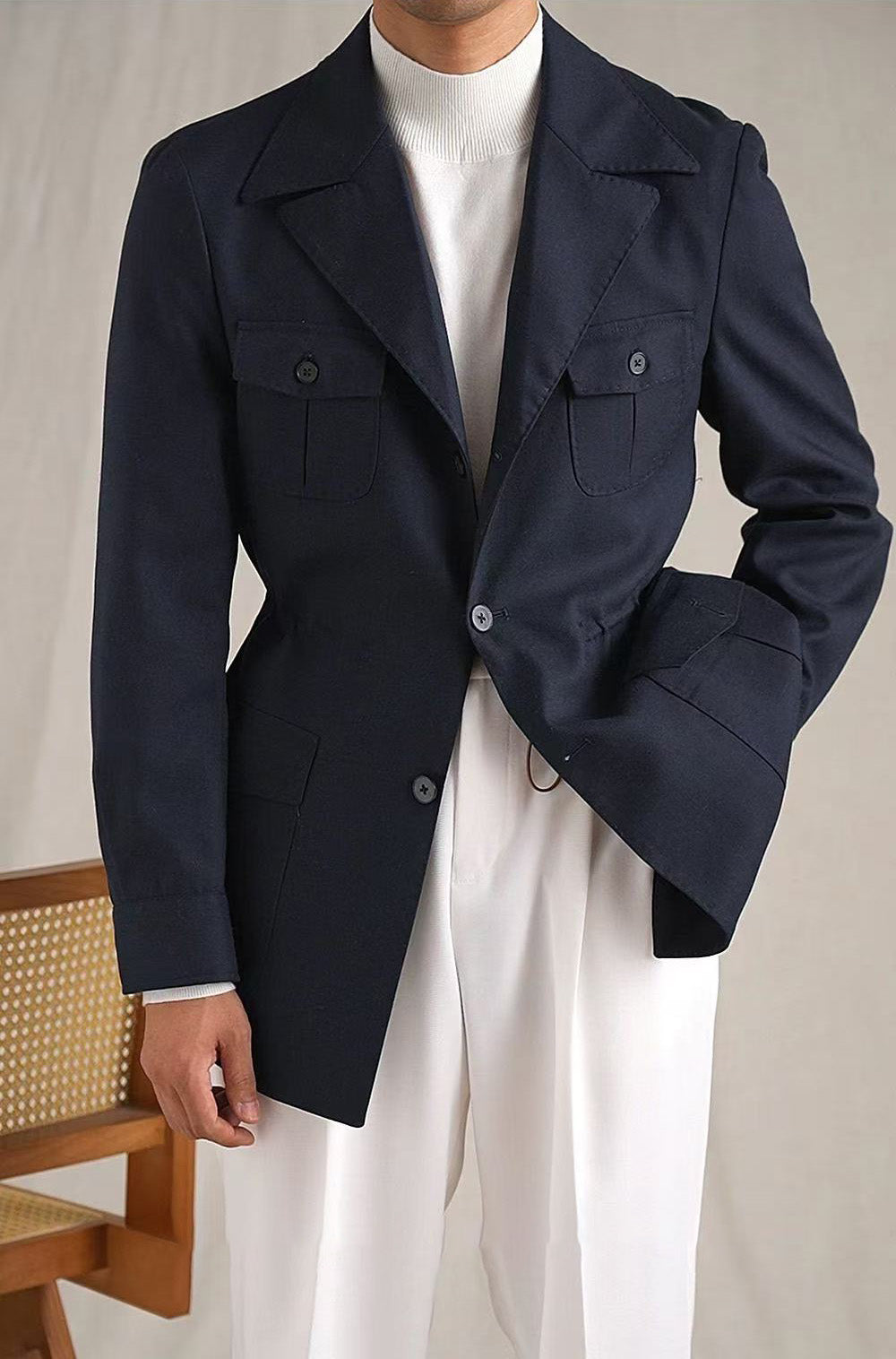 Lapel Lightweight Safari Cargo Jacket Casual Blazer