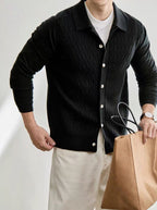 Men's Casual Polo Collar Button-Up Knit Cardigan