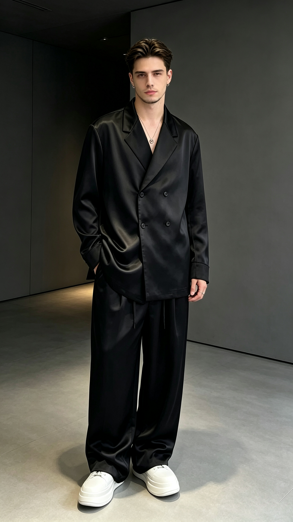 Men’s Smooth Silk-Feel Casual Suit Set