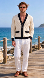 Men’s Comfortable Contrast-Trim Knit Cardigan
