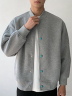 Men’s Smart Casual Stand Collar Jacket – Turquoise Accent Lightweight Coat
