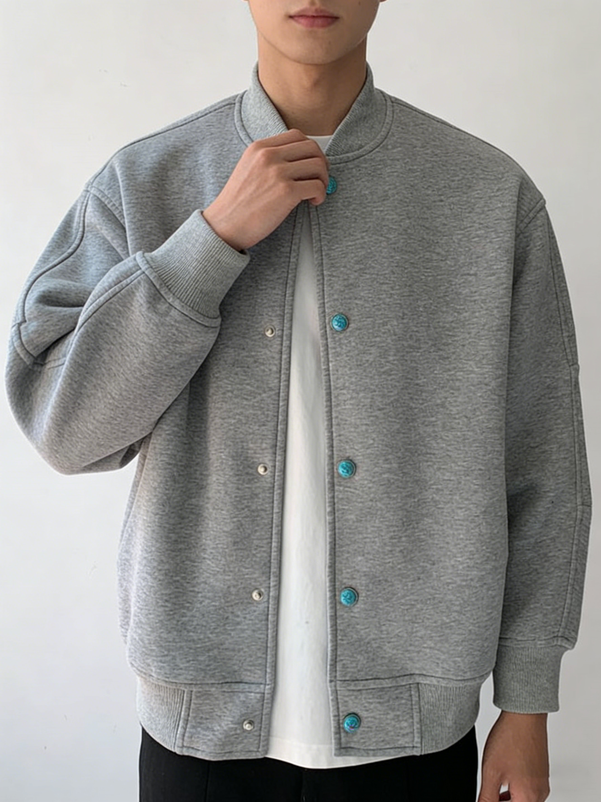 Men’s Smart Casual Stand Collar Jacket – Turquoise Accent Lightweight Coat