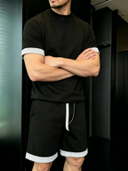 Men's Comfortable Striped Contrast Short-Sleeve Set