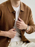 Men's Casual Polo Collar Button-Up Knit Cardigan