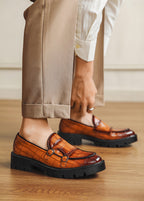 Men’s Double Buckle Chunky Sole Loafers – Retro Slip-On Dress Shoes