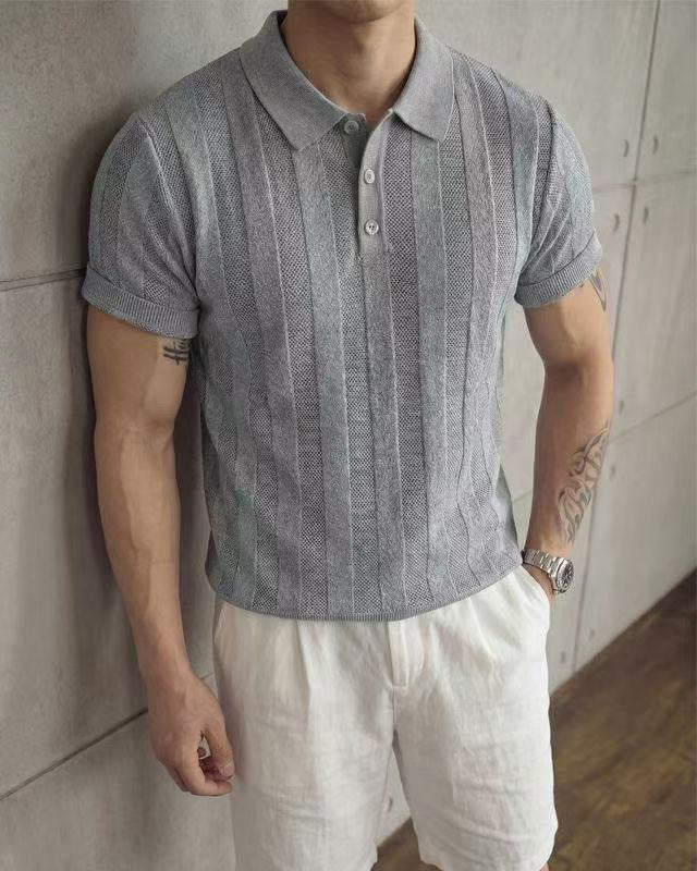 Men's Premium Vintage Striped Knit Polo Shirt