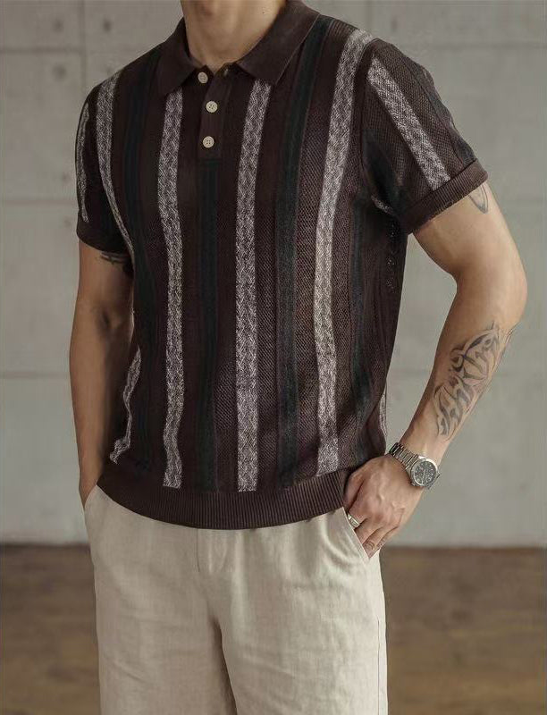 Men's Premium Vintage Striped Knit Polo Shirt