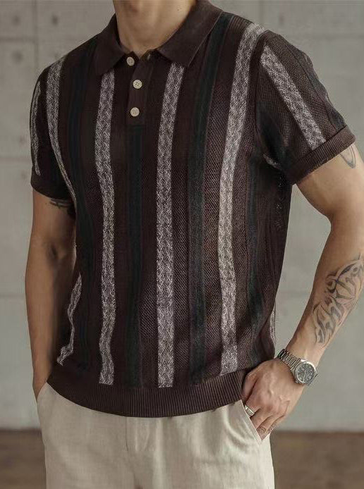Men's Premium Vintage Striped Knit Polo Shirt