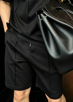 Men's Minimalist Urban Lounge Set – Premium Crew Neck T-Shirt & Tailored Shorts Two-Piece Outfit