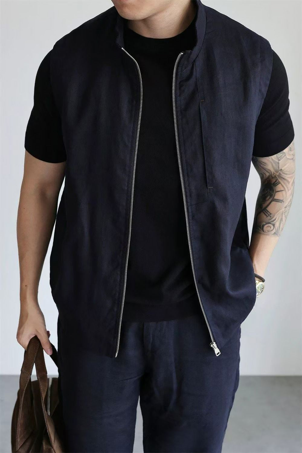 Men's Stand-Collar Textured Smart-Casual Business Vest