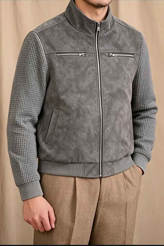 Men's Vintage Faux Suede Patchwork Stand Collar Jacket